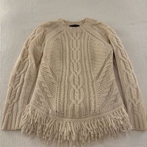 Banana Republic Cream Cable Knit Sweater with Fringe